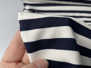Bomuldsjersey - marine og hvide striber, 15 mm